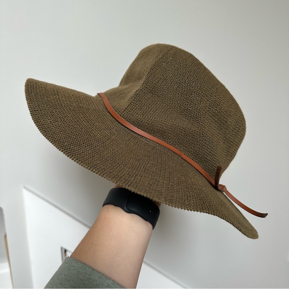 Anthropologie Green Textured Wide Brim Hat
